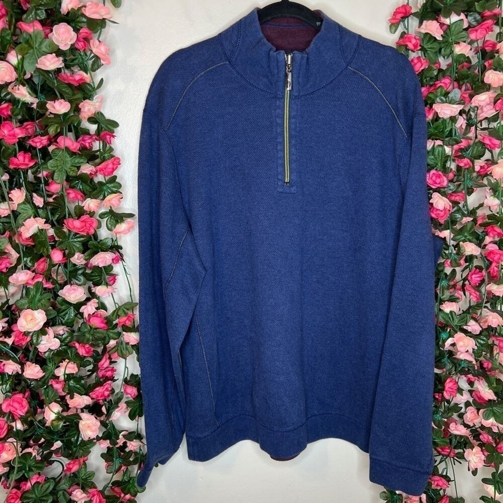 Tommy Bahama Men’s XL 1/4 Zip Pullover Blue Maroon Knit Sweater Casual